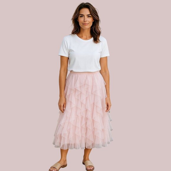 PRICE DROP! Pink Tulle Long Skirt - Picture 3 of 12